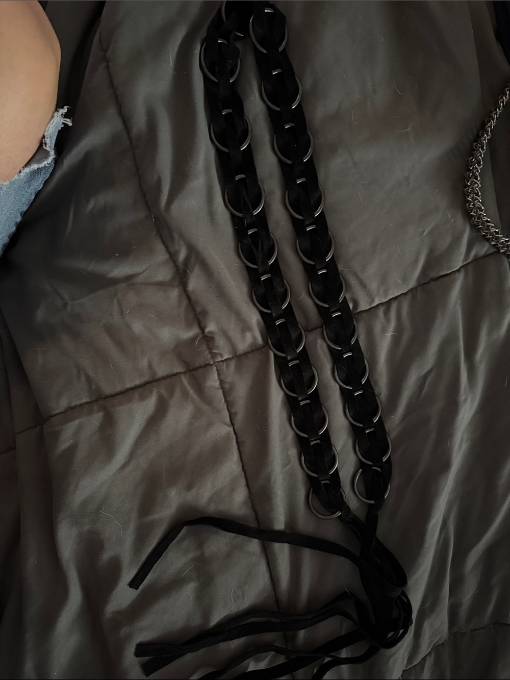Black Suede Black-Link Fringe Belt - Women's Accessory
